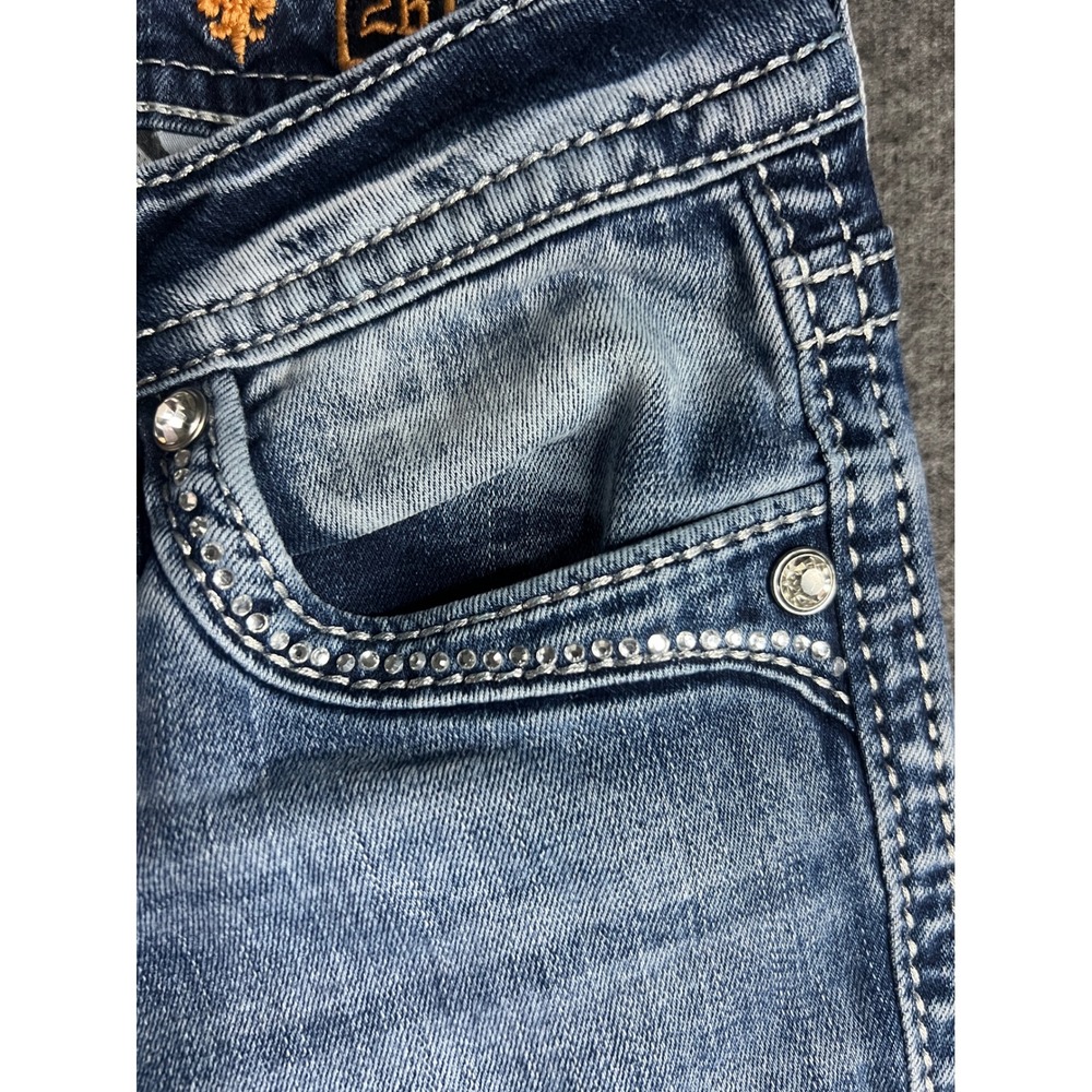 Rock Revival Greer Bootcut Jeans Women 26 Medium Wash Rhinestone Fleur De Lis - Picture 7 of 16